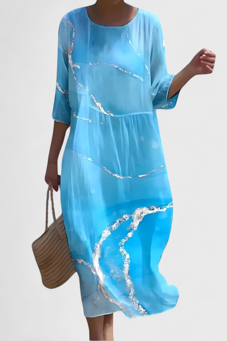 Momount Women’s Floral Midi Dress – 3/4 Sleeve Loose Fit Casual Summer Beach Dress