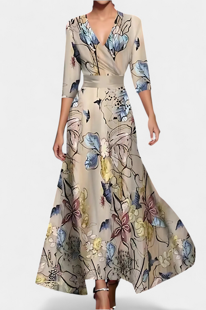 Amaranta | Elegant Floral V Neck Wrap Summer Maxi Dress