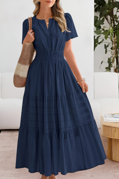 Evangelia | Boho Smocked V Neck Tiered Summer Midi Dress