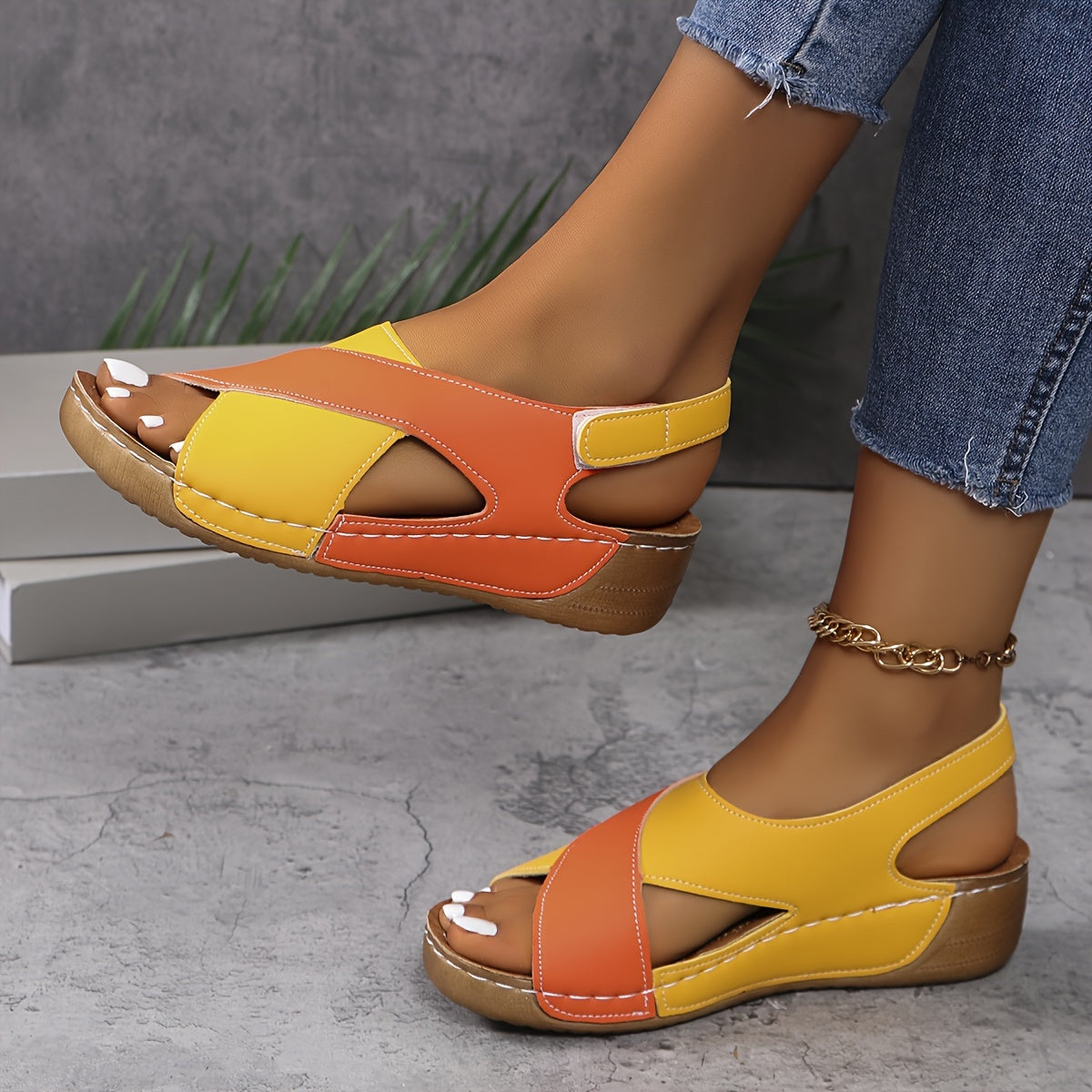 Momount Women Platform Wedge Sandals – Two-Tone Cushioned Slingback