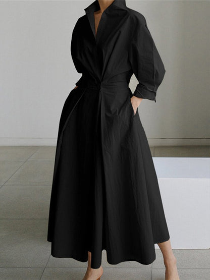 Evangelia | Elegant Cotton Button Down Midi Dress