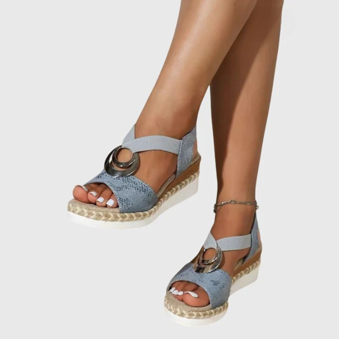 Momount Women Espadrille Wedge Sandals – Blush Metallic Ankle Strap