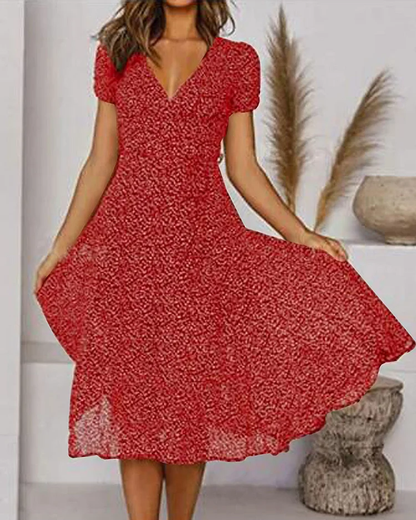 Cassandra | Floral Wrap Midi Dress – Flattering V-Neck | Summer Momount