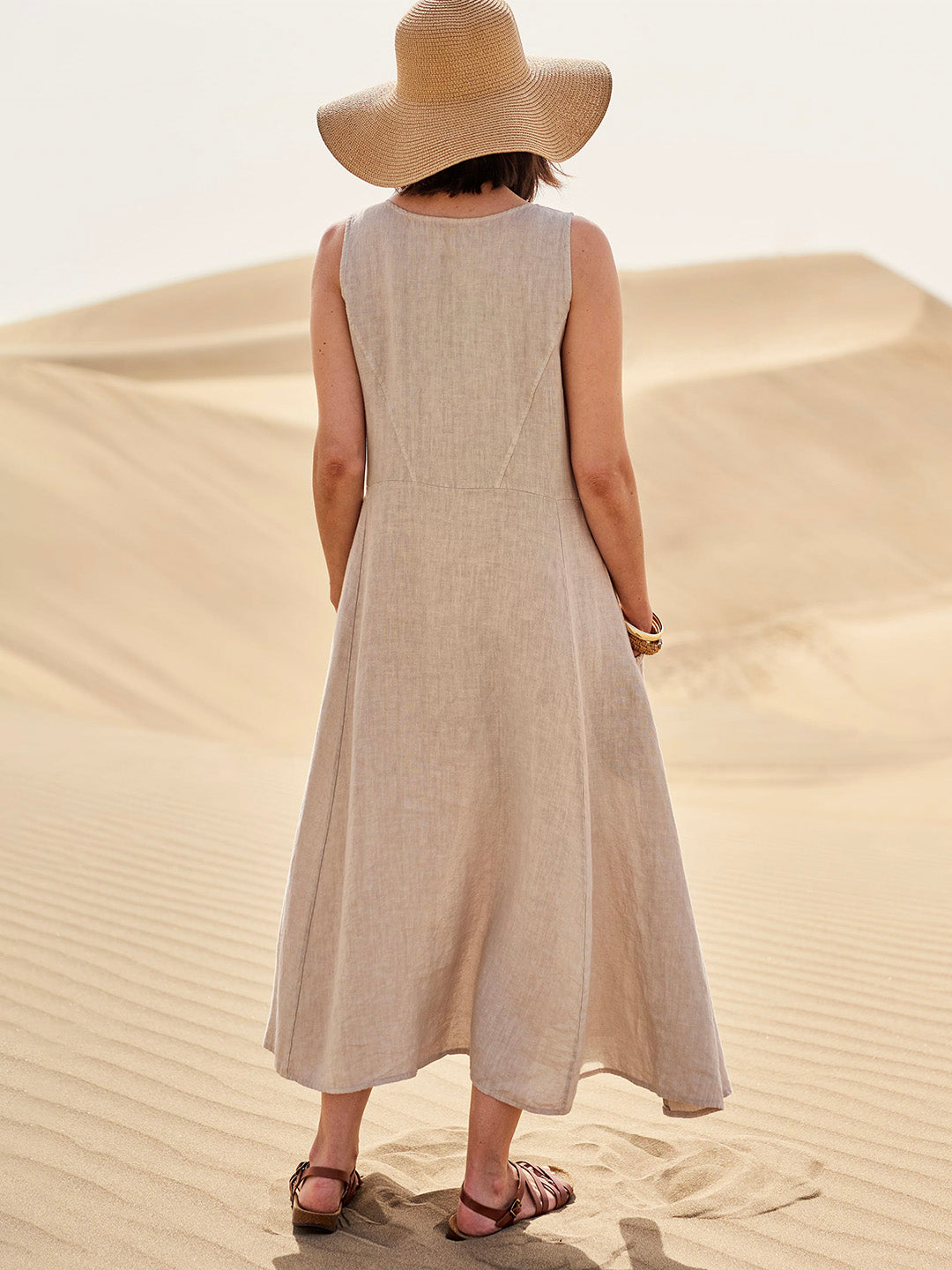 Melisande | Linen Scoop Neck Maxi Dress