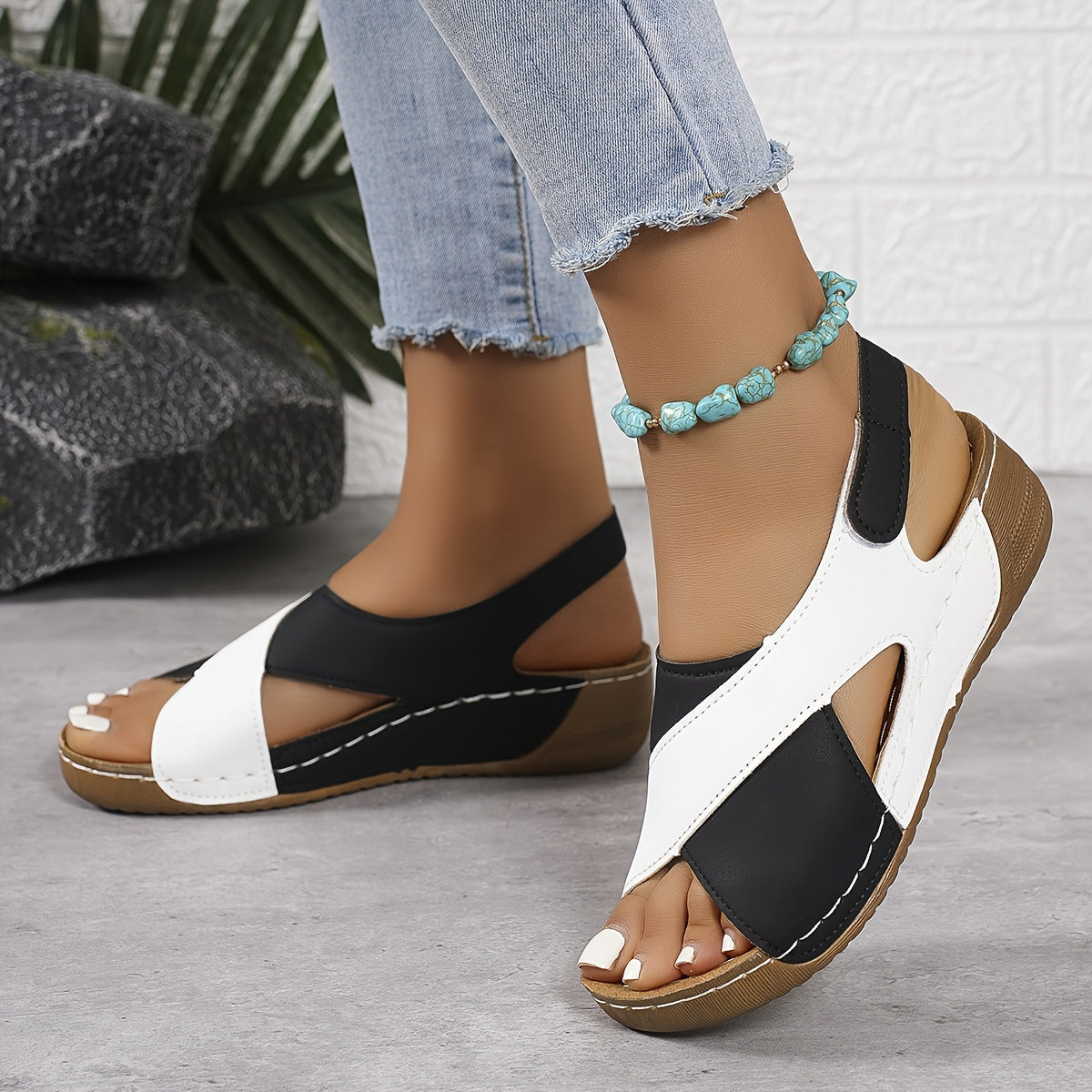 Momount Women Platform Wedge Sandals – Two-Tone Cushioned Slingback