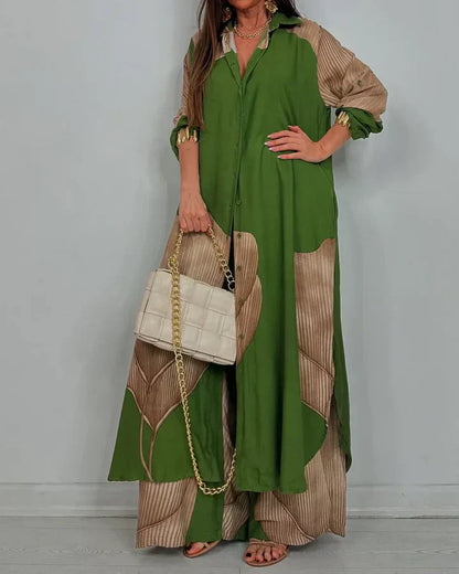 Araminta | Botanical Printed Button Down Wide Leg Summer Set