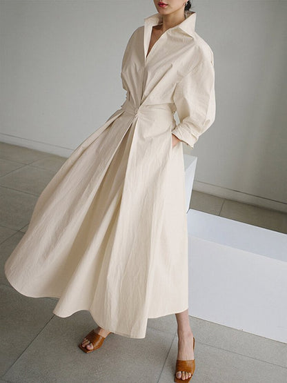 Evangelia | Elegant Cotton Button Down Midi Dress
