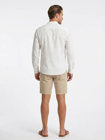 Momount Men Linen Shirt – Long Sleeve Slim Fit Button Up Casual - White - back