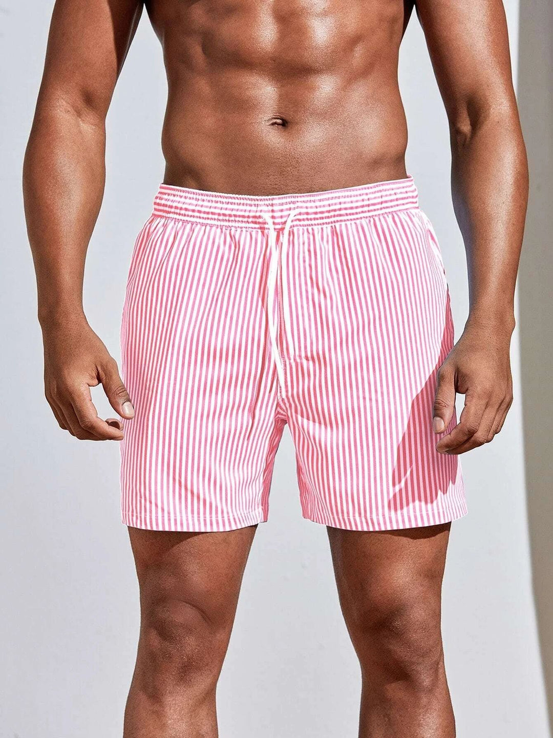 Momount Men Swim Shorts – Striped Drawstring Quick Dry Summer Beach