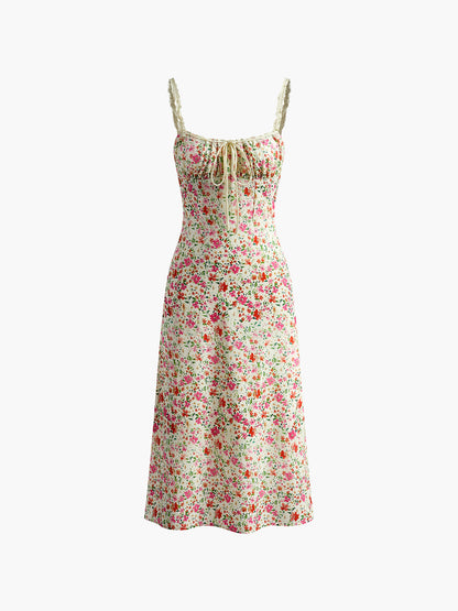 Valentina | Floral Lace Up Sweetheart Flowers Maxi Dress