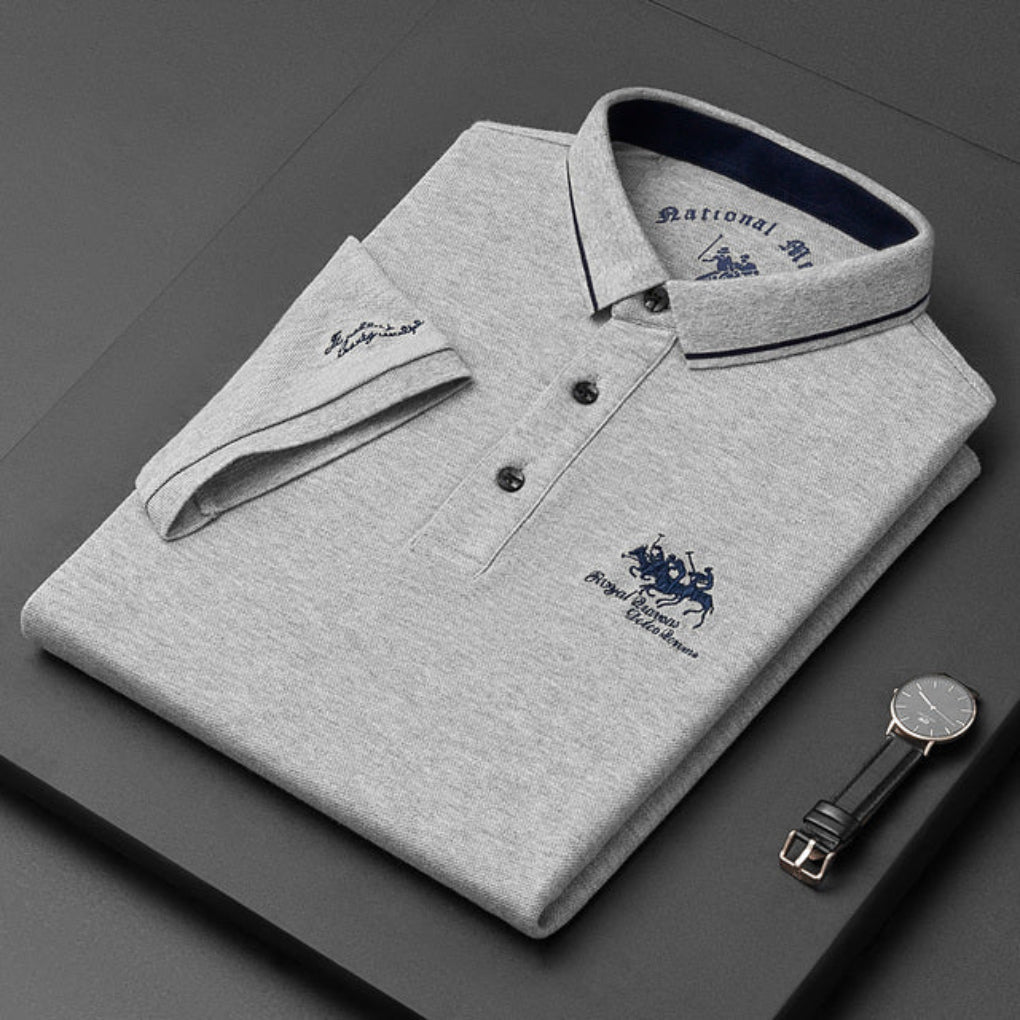 Momount Men Long Sleeve Polo Shirt – Embroidered Logo Premium Classic