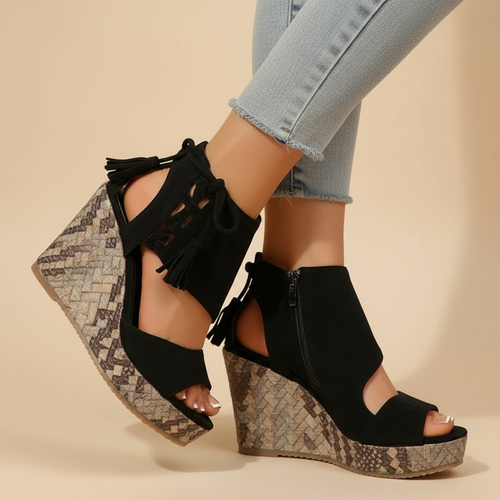 Momount Women Wedge Sandals – Woven Suede Bow High Platform Boho