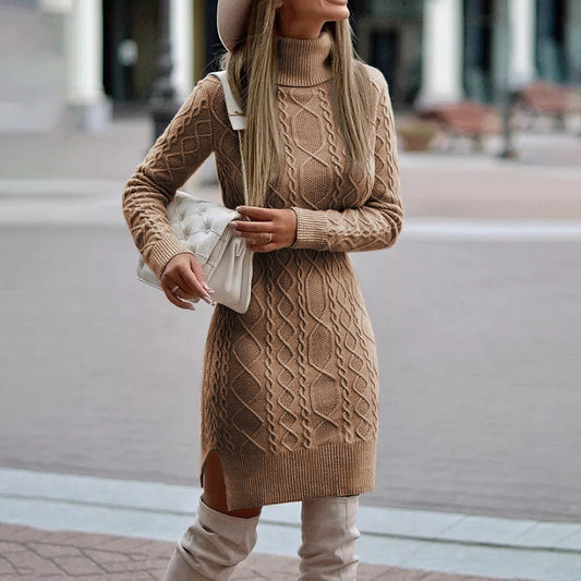 Thessalina | Cozy Cable Knit Turtleneck Midi Dress | Momount