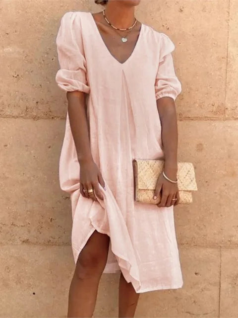 Casimira | Boho Cotton V Neck Tiered Summer Midi Dress