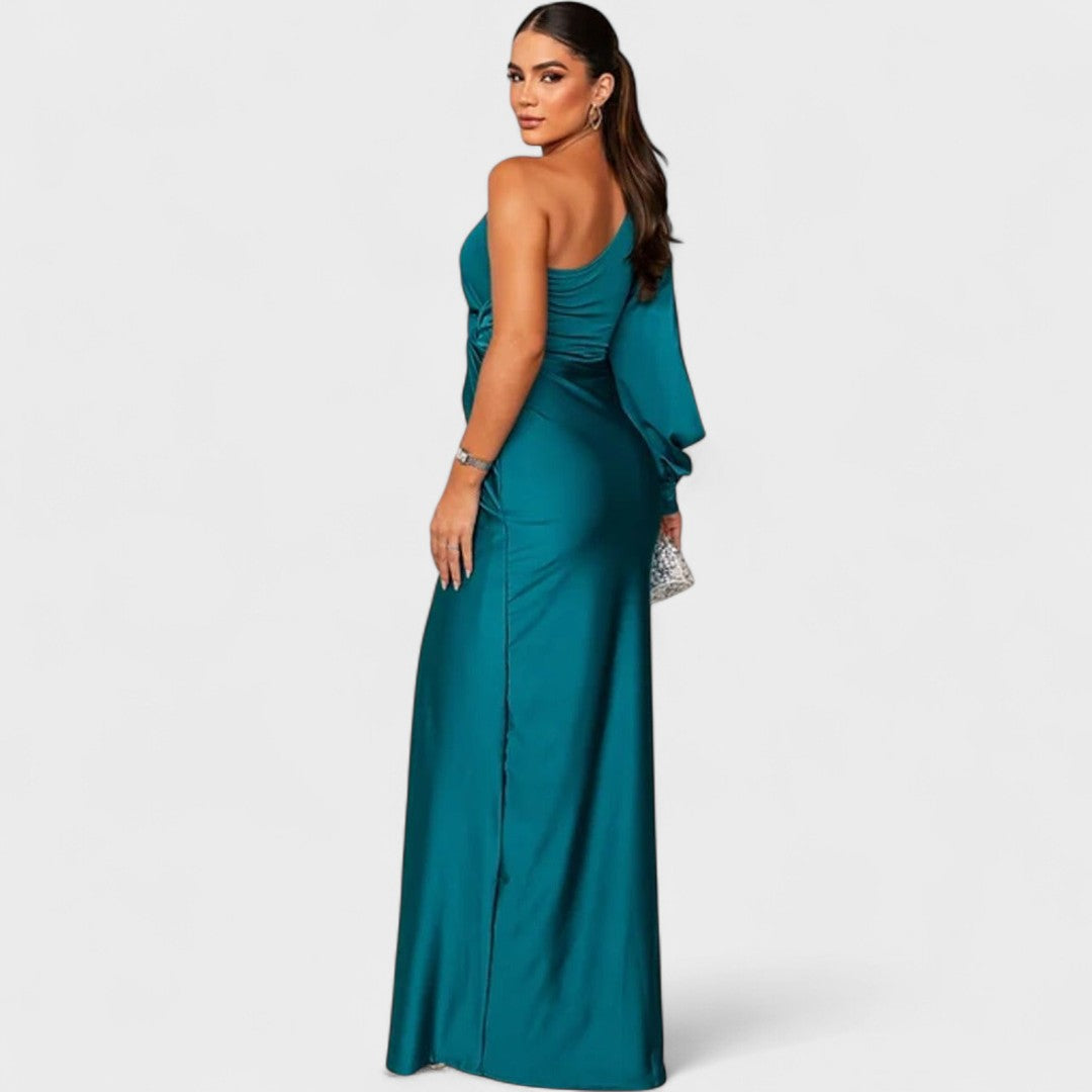 Momount Women’s Party Dress – One Shoulder High Slit Maxi Elegant