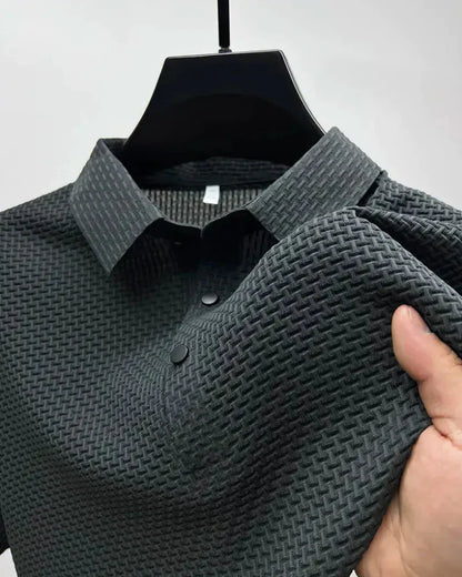 Momount Men Waffle Knit Polo Shirt – Textured Short Sleeve Casual