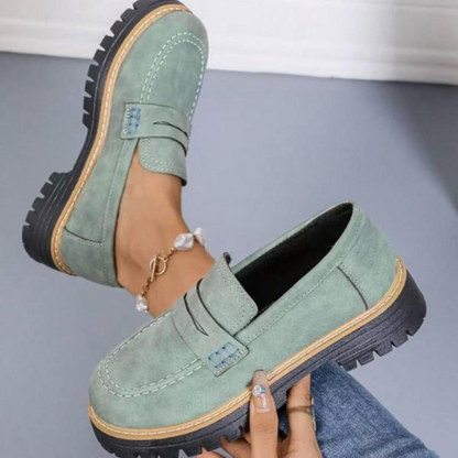 Momount Women Platform Loafers – Lug Sole Penny Strap Slip-On Round Toe