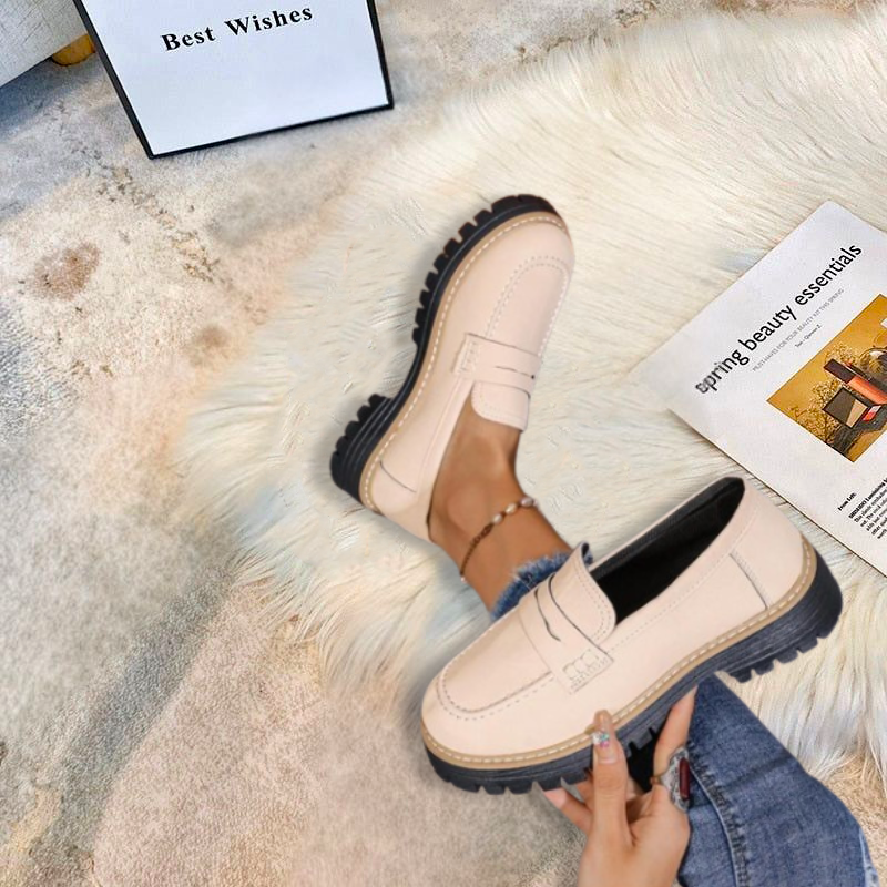 Momount Women Platform Loafers – Lug Sole Penny Strap Slip-On Round Toe