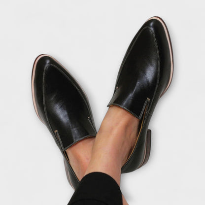 Momount Women Pointed-Toe Loafers – Leather Slip-On Soft Flat Minimalist