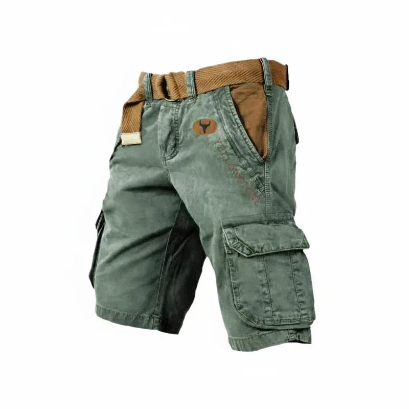 Momount Men Cargo Shorts – Washed Cotton Belted Knee Length Outdoor