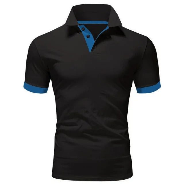 Momount Men Polo Shirt – Stand Collar Contrast Placket Slim Fit