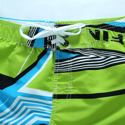 Momount Men Swim Shorts – Geometric Print Drawstring Knee Length Surf