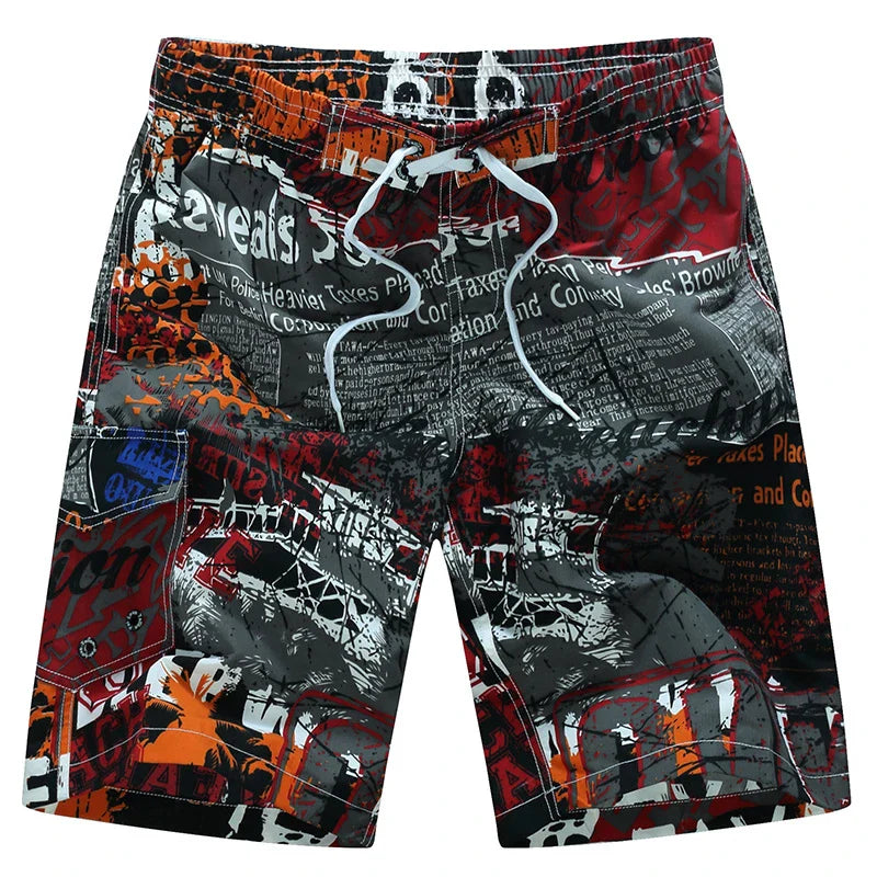 Momount Men Swim Shorts – Geometric Print Drawstring Knee Length Surf