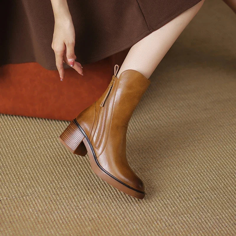 Celeste | Western Leather Block Heel Ankle Boots