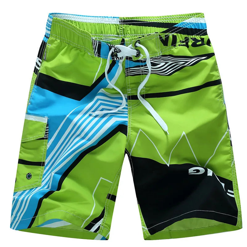 Momount Men Swim Shorts – Geometric Print Drawstring Knee Length Surf