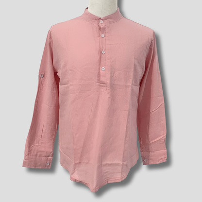 Momount Men Linen Henley Shirt – Long Sleeve Roll Tab Sleeve Casual