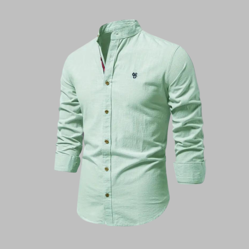 Momount Men Shirt – Long Sleeve Mandarin Collar Button Up Military
