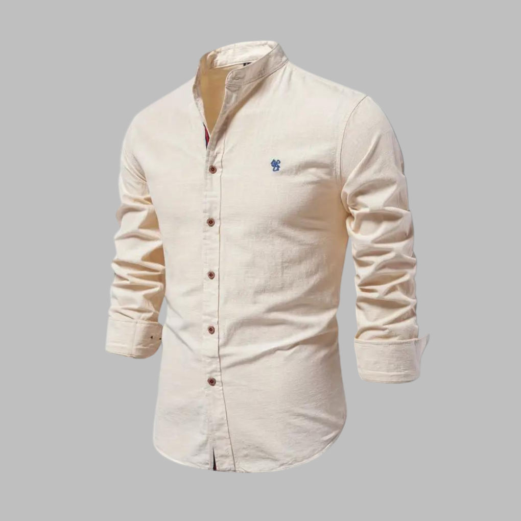 Momount Men Shirt – Long Sleeve Mandarin Collar Button Up Military