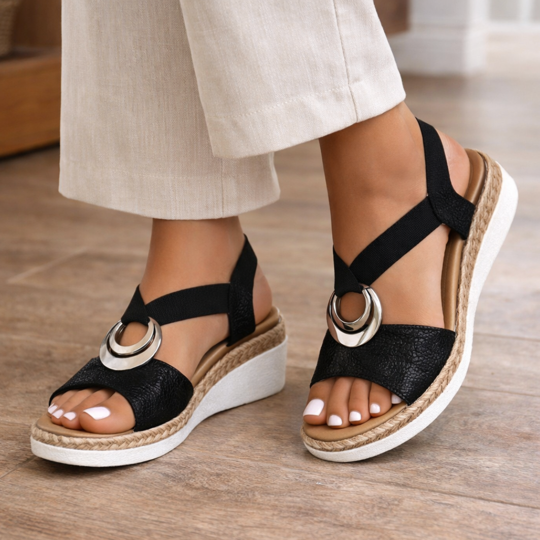 Momount Women Espadrille Wedge Sandals – Metallic Cross Strap Comfort