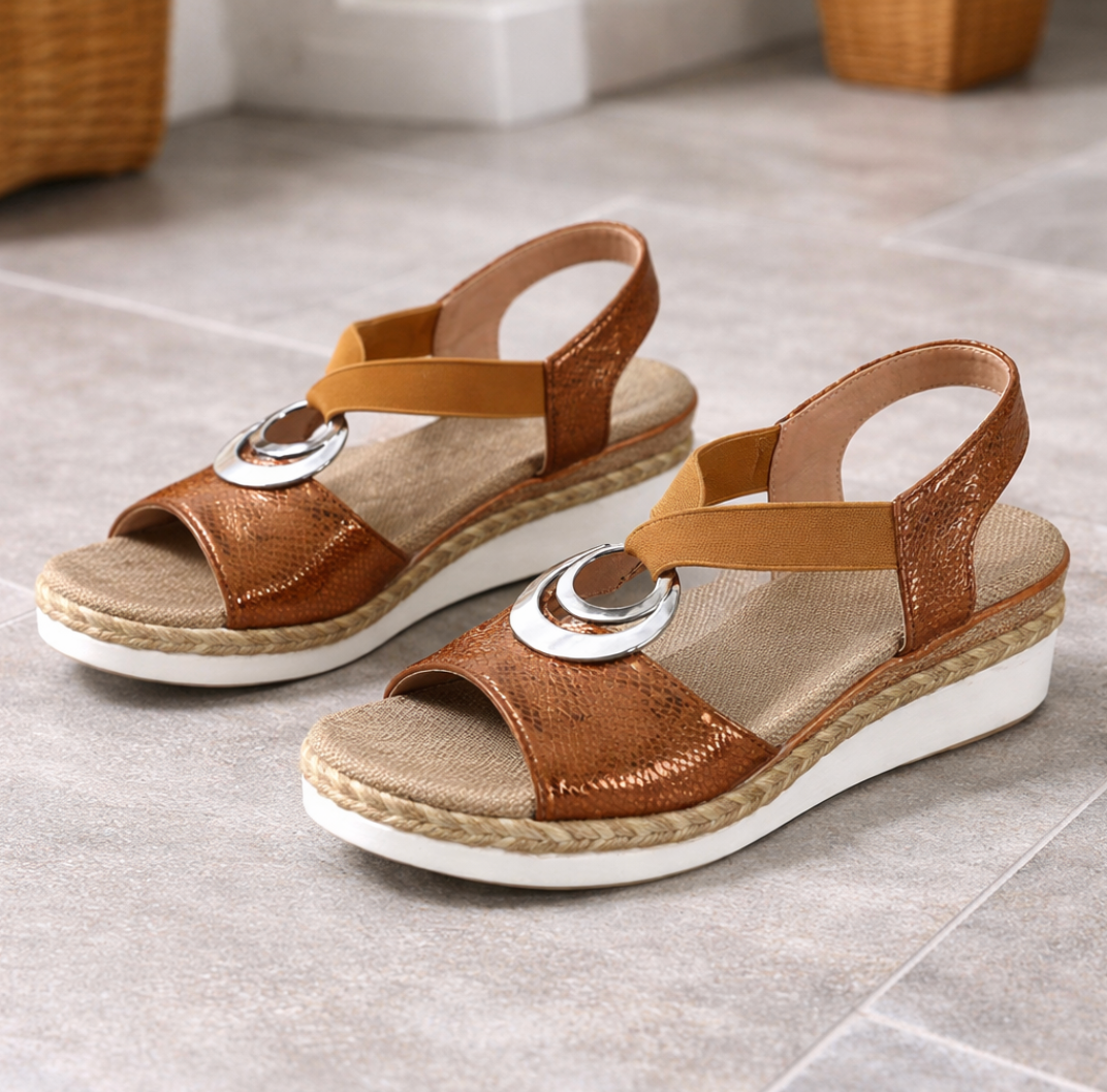 Momount Women Espadrille Wedge Sandals – Metallic Cross Strap Comfort