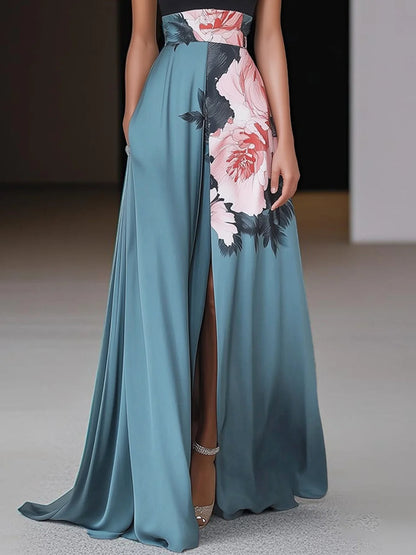 Evangelista | Elegant Floral Halter High Slit Summer Maxi Dress