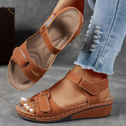 Momount Women Wedge Sandals Comfort Velcro Strap Platform Casual Summer Adjustable Fit Cushioned Sole Support