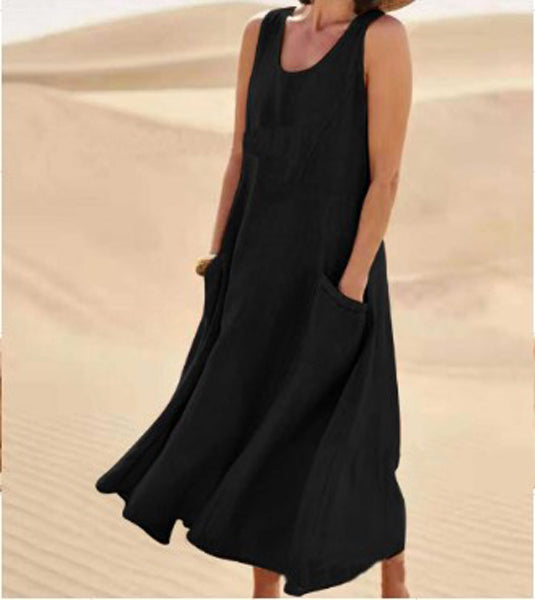 Melisande | Linen Scoop Neck Maxi Dress