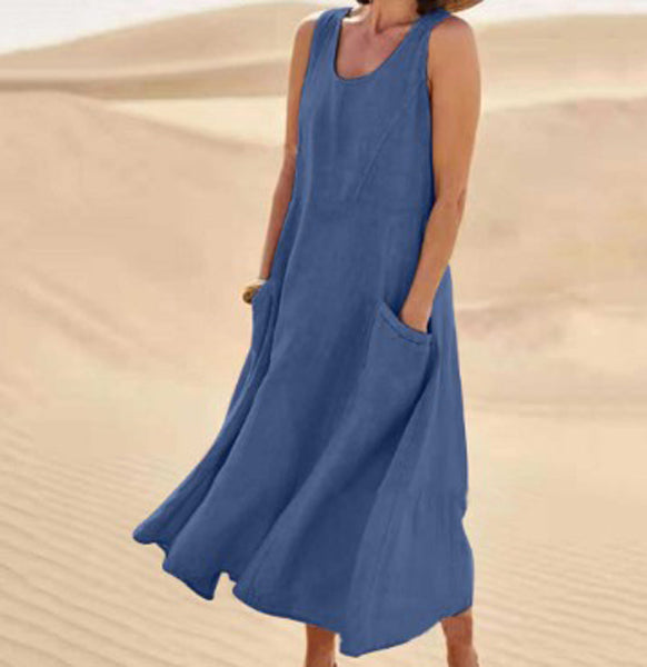 Melisande | Linen Scoop Neck Maxi Dress