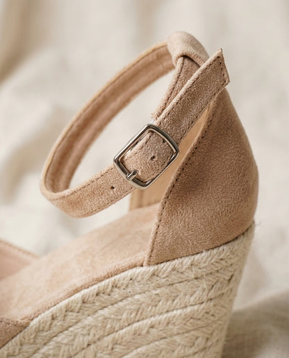 Momount Women Espadrille Wedge Sandals – Closed Toe Suede Upper Ankle Strap Braided Jute Platform