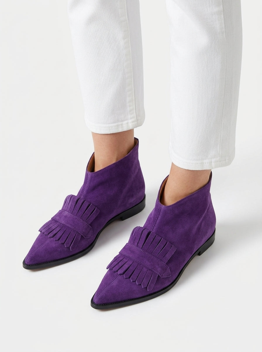 Violette | Boho Suede Fringe Ankle Boots