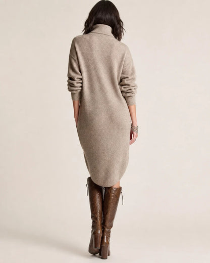 Khaki collared three-button knit dress back view