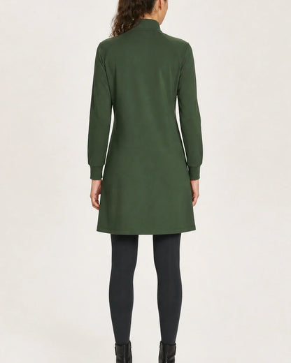 Army Green high-neck half-zip knit dress back view