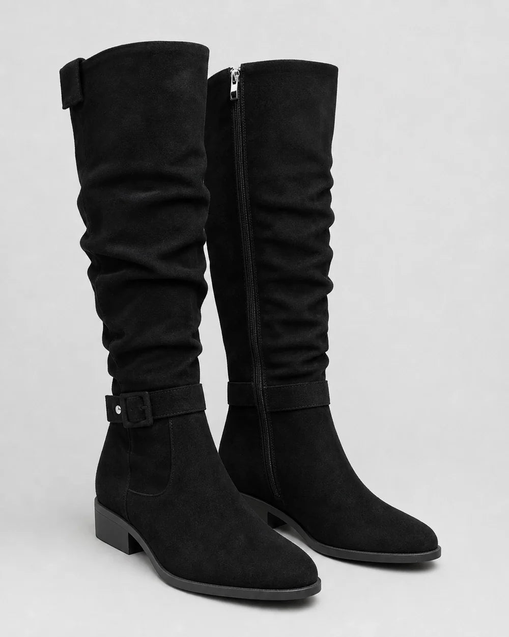 Black slouch knee-high boots, variant