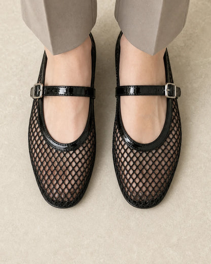 Women's black mesh Mary Jane ballet flats — image 8 — momount-women-mesh-ballet-flats-black-08-top-reassurance.webp