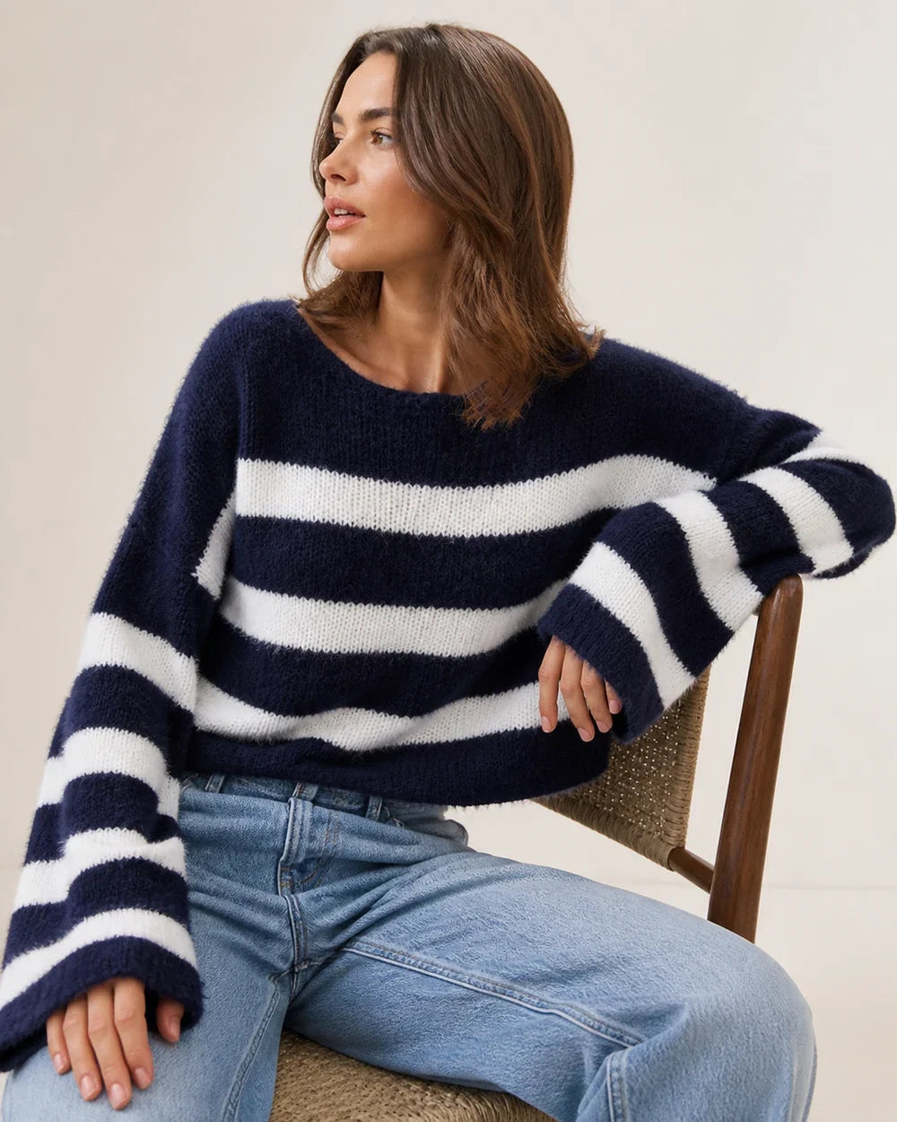 Navy striped cropped sweater in movement