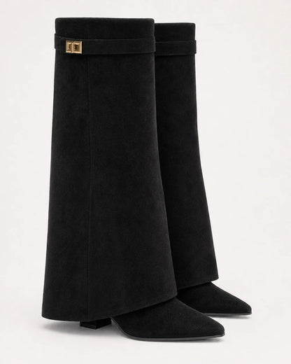 Momount women wide-bell pointed knee-high boots – view 2