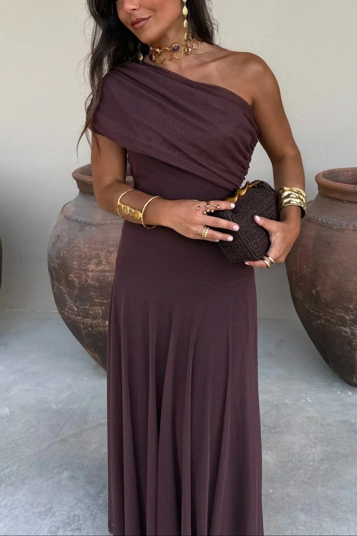 Ariadne | Chic Draped One Shoulder Ruched Sleeveless Summer Maxi Dress