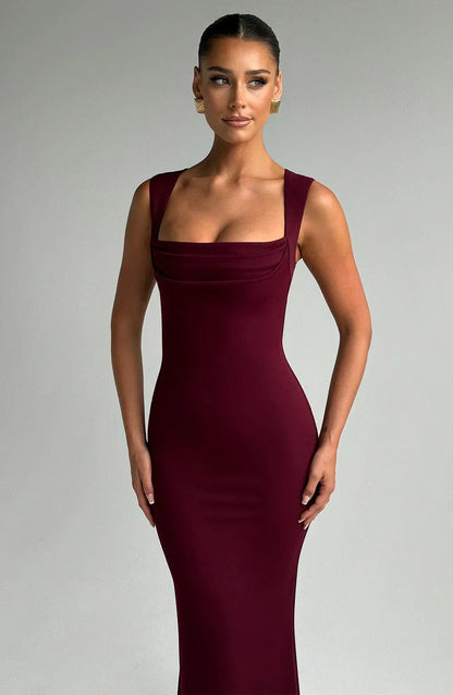 Allegra | Elegant Satin Halter Neck Backless Evening Maxi Dress