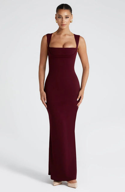 Allegra | Elegant Satin Halter Neck Backless Evening Maxi Dress