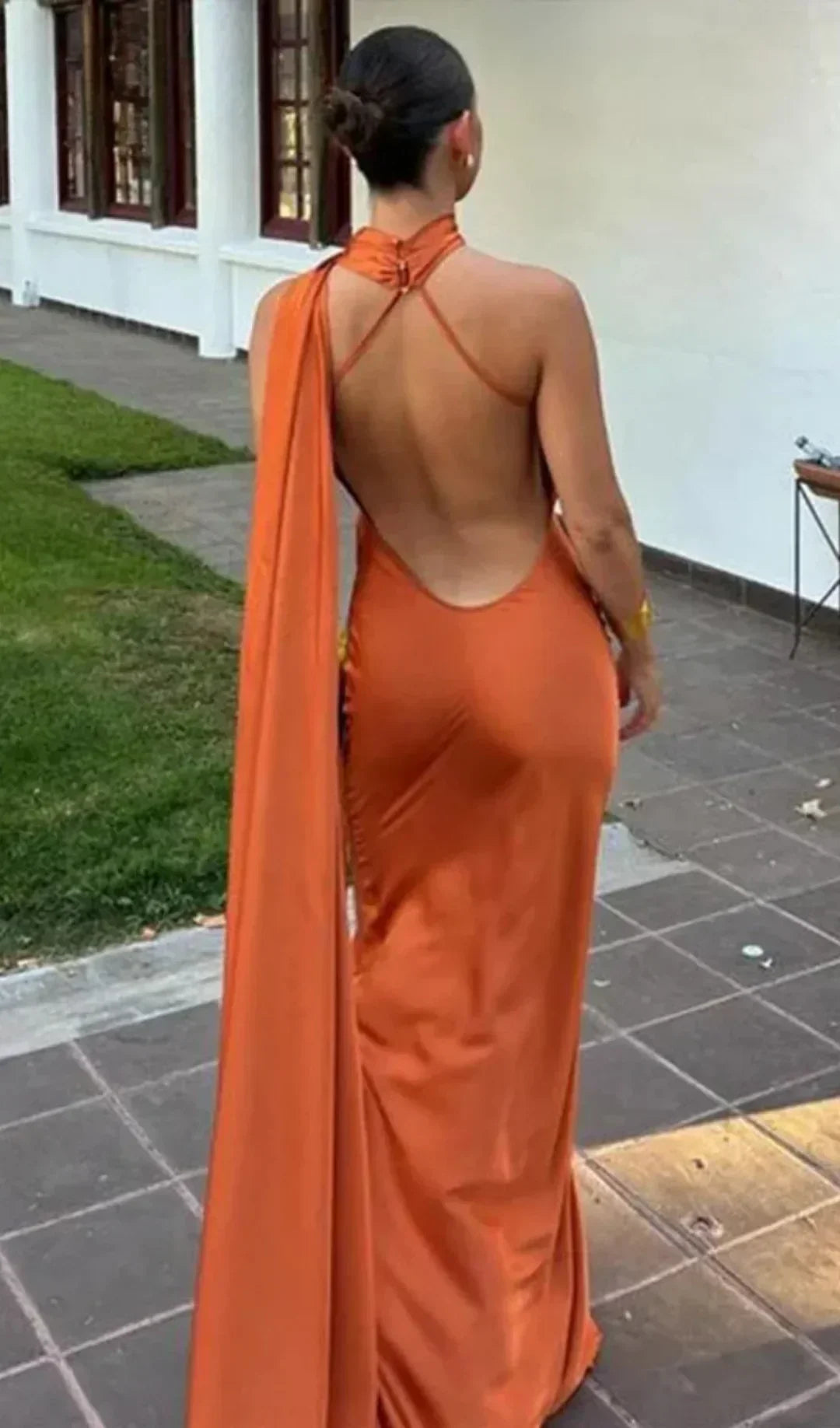 Ottavia | Draped Satin One Shoulder Caped Evening Maxi Dress
